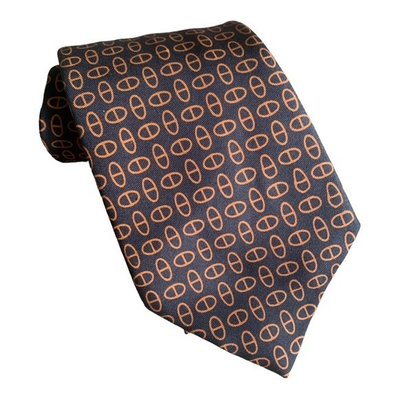 Burberrys London Necktie Mens Brown Pure Silk Woven Striped Hand Made In England